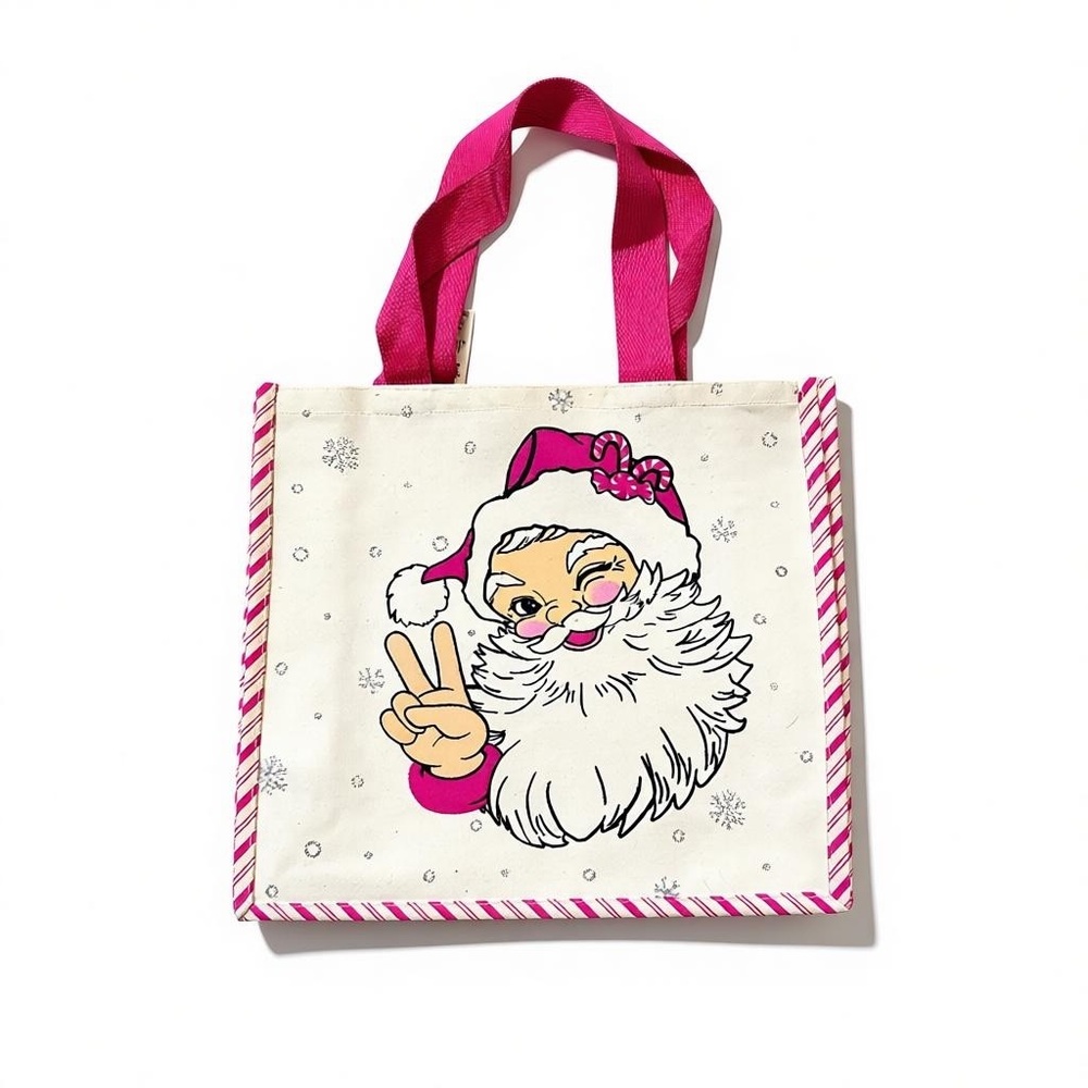 Festive Santa Tote Bag with Pink Accents